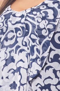 ZHENZI Jerseykleid Knielang Layer-Look Blumenkleid Blau -Mode Reich Geschaft 441313 3