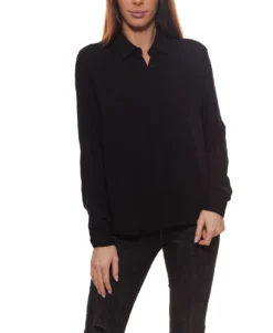 B.young Hemd-Bluse Puristische Damen Langarm-Bluse Mit Knopfleiste Schwarz