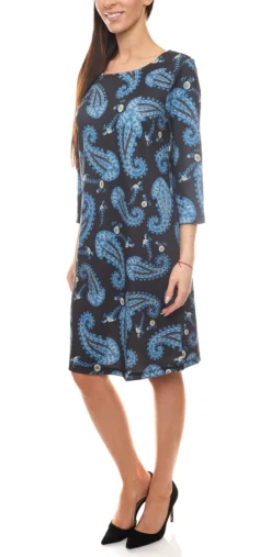 Aniston Jersey-Kleid Weiches Damen 3/4-Arm Stretch-Kleid Im Paisley Stil Schwarz -Mode Reich Geschaft 46195250
