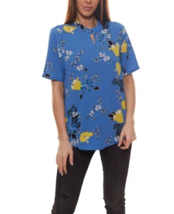 KAFFE Kajama Blusenshirt Verspielte Damen Druck-Bluse Im Asia Stil Blau