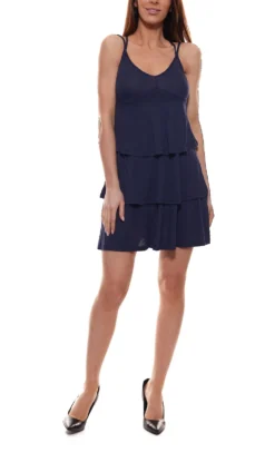 BEACH TIME Strand-Kleid Luftiges Damen Sommer-Kleid Mit Gekreuzten Trägern Blau