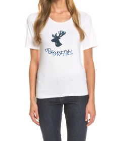 Lekra T-Shirt Weiches Damen Kurzarm-Shirt Mit Pailletten-Muster Weiß