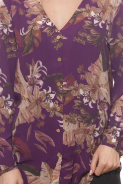 Laura Scott Bluse Tropische Damen Chiffon-Hemd-Bluse Mit Blätter-Print Violett 6 Laura Scott Bluse Tropische Damen Chiffon-Hemd-Bluse Mit Blätter-Print Violett -Mode Reich Geschaft 49601124 2