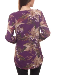 Laura Scott Bluse Tropische Damen Chiffon-Hemd-Bluse Mit Blätter-Print Violett 7 Laura Scott Bluse Tropische Damen Chiffon-Hemd-Bluse Mit Blätter-Print Violett -Mode Reich Geschaft 49601124 3