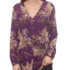 Laura Scott Bluse Tropische Damen Chiffon-Hemd-Bluse Mit Blätter-Print Violett