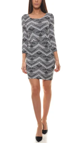 AjC Jersey-Kleid Weiches Damen Mini-Kleid Mit Zick Zack-Muster Schwarz/Weiß