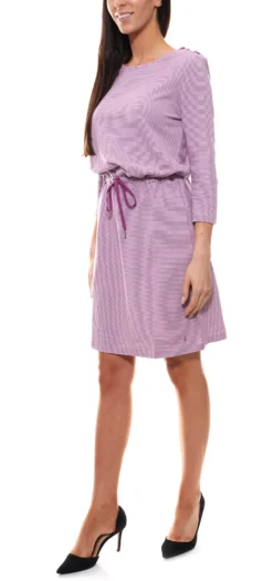 TOM TAILOR Strick-Kleid Gestreiftes Damen Kleid Mit 7/8 Ärmeln Violett/Creme