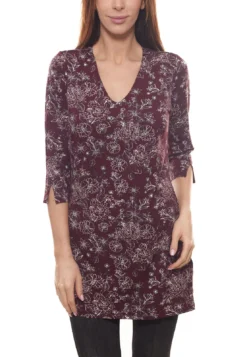 Bodyright Tunika Süßes Damen Shirt Mit Shaping Funktion Und 3/4 Arm Print Bordeaux