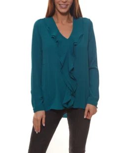 GUIDO MARIA KRETSCHMER Bluse Modische Damen Langarm-Bluse Mit Brustabnäher Türkis