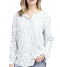 REPEAT Langarm-Bluse Schicke Damen Rundhals-Bluse Mit Allovermuster Weiß/Grün