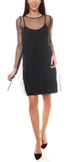 Minimum Mini-Kleid Teilweise Transparentes Damen Kleid Im Lagen-Look Schwarz
