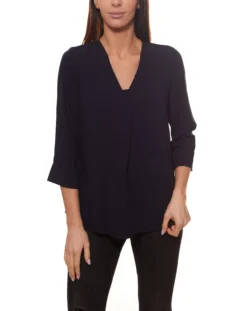 VERO MODA Maggie Longbluse Angenehme Damen Bluse Mit Tiefem V-Ausschnitt Blau