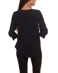 VERO MODA Maggie Longbluse Angenehme Damen Bluse Mit Tiefem V-Ausschnitt Blau -Mode Reich Geschaft 60613938 3