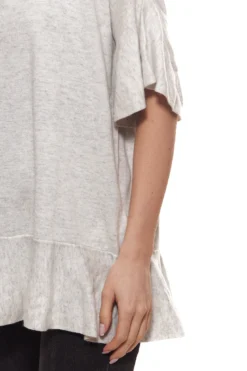 OUI Volant-Shirt Weiches Damen Rundhals-Shirt Mit Kaschmir-Anteil Hellgrau -Mode Reich Geschaft 60673 1240101 9001 2