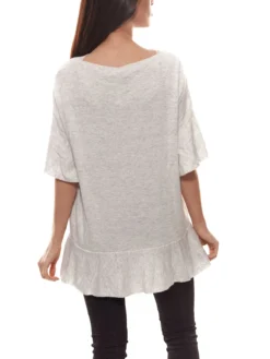 OUI Volant-Shirt Weiches Damen Rundhals-Shirt Mit Kaschmir-Anteil Hellgrau -Mode Reich Geschaft 60673 1240101 9001 3