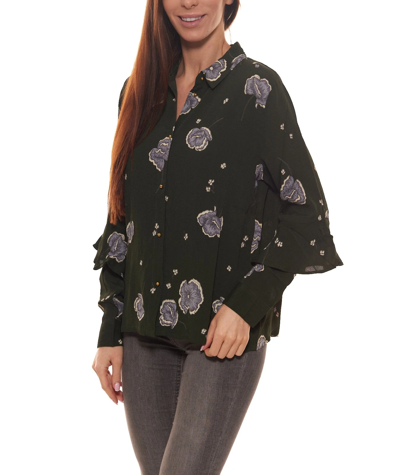 Minimum Herbst-Bluse Geblümte Damen Kent Kragen-Bluse Mit Durchgehender Knopfleiste Grün 2 Minimum Herbst-Bluse Geblümte Damen Kent Kragen-Bluse Mit Durchgehender Knopfleiste Grün – Bild 2