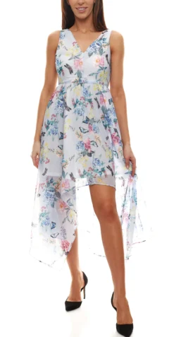 LIPSY LONDON Party-Kleid Geblümtes Damen Cocktail-Kleid Mit Asymmetrischem Volantrock Hell-Blau