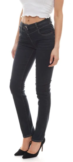 Aniston Denim-Hose Moderne Damen Jeans Mit Ziernähten Und Steppungen Dunkelblau