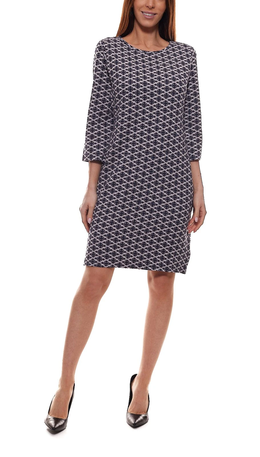 Aniston SELECTED Vivance Trend-Kleid Gemustertes Damen Rundhals-Kleid Mit 3/4-Ärmeln Schwarz/Weiß 1 Aniston SELECTED Vivance Trend-Kleid Gemustertes Damen Rundhals-Kleid Mit 3/4-Ärmeln Schwarz/Weiß