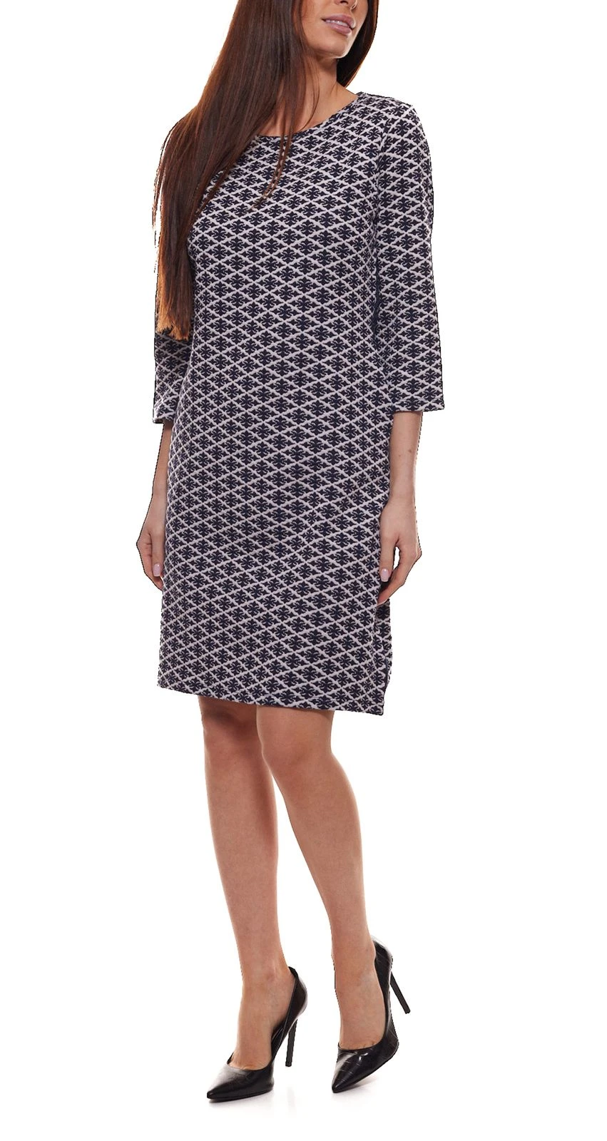 Aniston SELECTED Vivance Trend-Kleid Gemustertes Damen Rundhals-Kleid Mit 3/4-Ärmeln Schwarz/Weiß 2 Aniston SELECTED Vivance Trend-Kleid Gemustertes Damen Rundhals-Kleid Mit 3/4-Ärmeln Schwarz/Weiß – Bild 2