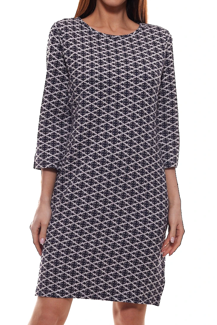 Aniston SELECTED Vivance Trend-Kleid Gemustertes Damen Rundhals-Kleid Mit 3/4-Ärmeln Schwarz/Weiß 3 Aniston SELECTED Vivance Trend-Kleid Gemustertes Damen Rundhals-Kleid Mit 3/4-Ärmeln Schwarz/Weiß – Bild 3