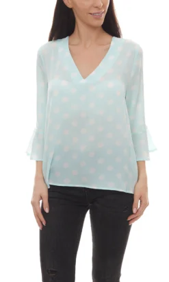 Vivance Collection Schlupf-Bluse Gepunktete Damen Vokuhila-Bluse Mit 3/4-Arm Blau/Weiß