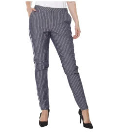 ZHRILL Sophia Streifen-Hose Stylische Damen Stoff-Hose Mit Flügeltaschen Blau
