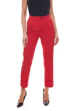 AjC Bügelfalten-Hose Klassische Damen Stoff-Hose Mit Eingrifftaschen Rot