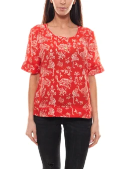 SCOTCH & SODA Schlupf-Bluse Gemütliches Damen Crêpe-Bluse Inklusive Kette Rot