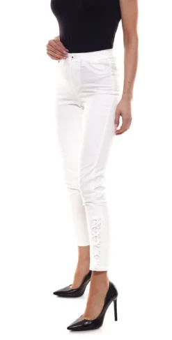 AjC Hose Sommer-Hose Trageangenehme Damen Stretch-Hose Mit Ziertaschen Weiß