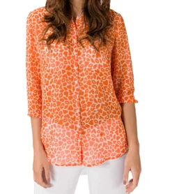 French Connection Etta Kiss Crêpe-Bluse Leichtes Damen Shirt Mit Alloverprint Orange