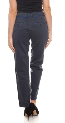 AjC Chino-Hose Klassisch Schmale Damen Stoff-Hose Mit Kontrastpaspel Marine -Mode Reich Geschaft 70316236 2