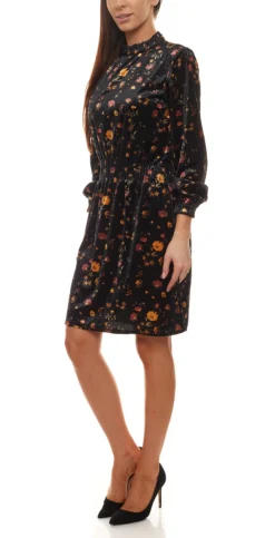 Aniston Selected Midi-Kleid Modisches Damen Freizeit-Kleid Mit Zartem Blumenprint Schwarz -Mode Reich Geschaft 74774055