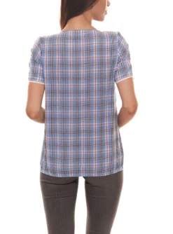 Cheer Karo-Bluse Lockeres Damen Blusen-Top Mit Biesenverzierung Blusen-Shirt Blau -Mode Reich Geschaft 74979011 2