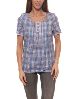 Cheer Karo-Bluse Lockeres Damen Blusen-Top Mit Biesenverzierung Blusen-Shirt Blau -Mode Reich Geschaft 74979011 3