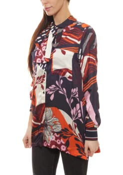 Laurél Bluse Stylische Damen Langarm-Bluse In Retromuster Und Kragen Mit Bindeband Bunt -Mode Reich Geschaft 75075944