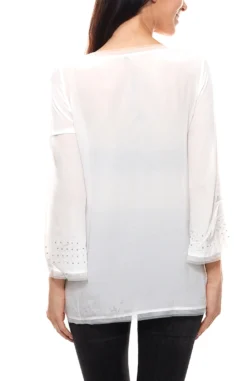 DANIEL HECHTER Blusen-Shirt Leichte Damen Tunika Mit Schmucksteinchen Weiß -Mode Reich Geschaft 758429