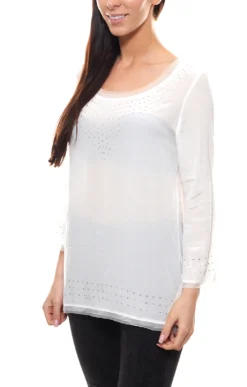 DANIEL HECHTER Blusen-Shirt Leichte Damen Tunika Mit Schmucksteinchen Weiß -Mode Reich Geschaft 758429 1