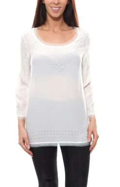 DANIEL HECHTER Blusen-Shirt Leichte Damen Tunika Mit Schmucksteinchen Weiß