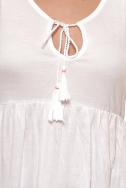 Buffalo Strand-Top Lockeres Damen Babydoll-Shirt Mit Kordel Sommer-Top Weiß -Mode Reich Geschaft 77076008 1