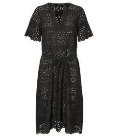 VERO MODA Karolin Kleid Verspieltes Damen Midi-Kleid Mit Lochspitze Aus Bio Baumwolle Schwarz