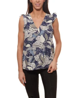ONLY Beatrice Life V-Neck Shirt Florales Damen Blusen-Shirt Blau