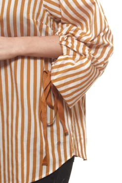 GUIDO MARIA KRETSCHMER Bluse Ausgefallene Damen Langarm-Bluse In Streifen-Optik Hellbraun/Weiß -Mode Reich Geschaft 83057607 1