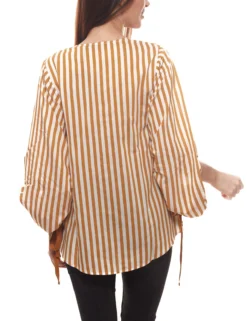 GUIDO MARIA KRETSCHMER Bluse Ausgefallene Damen Langarm-Bluse In Streifen-Optik Hellbraun/Weiß -Mode Reich Geschaft 83057607 2