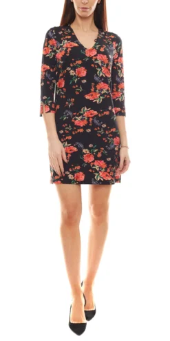 Bodyright Tunika Langes Damen 3/4 Arm Strand-Kleid Mit Floralem Alloverdruck Bunt