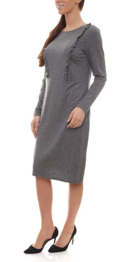 People Tree Indira Jersey-Kleid Sportliches Damen Kleid Mit Rüschenbesatz Grau -Mode Reich Geschaft 85963342 1