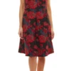 Aniston SELECTED Jersey-Kleid Geblümtes Damen Midi-Kleid Im Jacquard-Look Rot-Schwarz