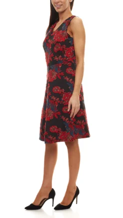 Aniston SELECTED Jersey-Kleid Geblümtes Damen Midi-Kleid Im Jacquard-Look Rot-Schwarz -Mode Reich Geschaft 87916566 1