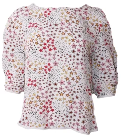 Frogbox AOP Stars Bluse Verspielte Damen Kurzarm-Bluse Mit Sternen-Print Weiß