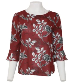 Katestorm Loungewear-Bluse Geblümte Damen 3/4-Arm-Bluse Mit Trompetenärmel Rot